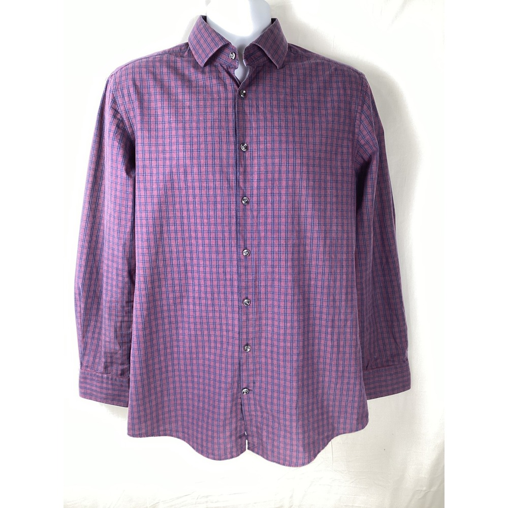Charles Tyrwhitt Button Down Shirt Men 16/35 Purple Extra Slim Fit Micro Check